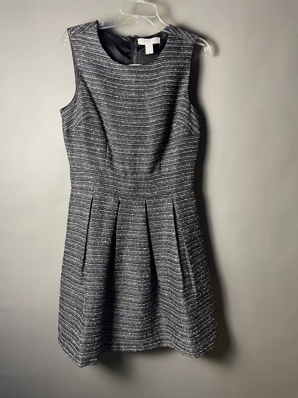 NWT Forever 21 Women's Small Black White Tweed Fit & Flare Sleeveless Dress
